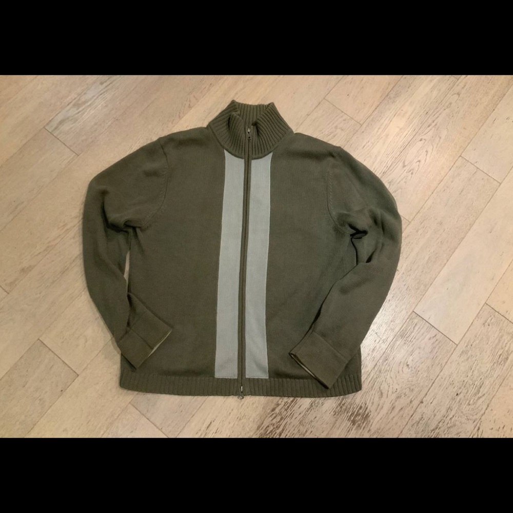 Green/Grey Club Monaco Full-Zip Sweater (Mens Large)